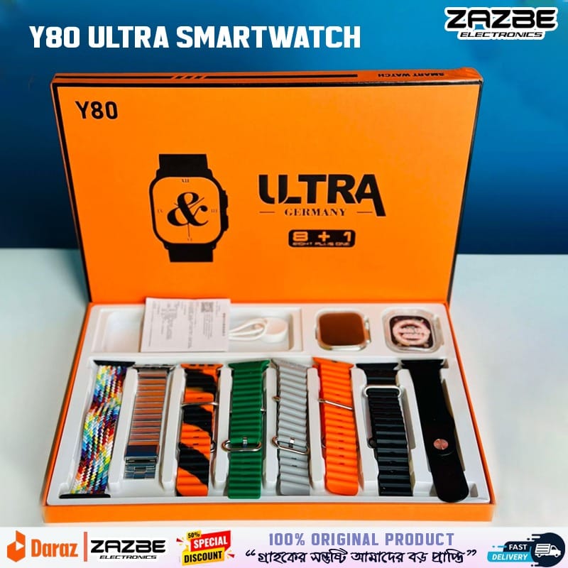 imgi_67_189437c403f8d116 Y80 Ultra Smartwatch with 8 Strap bluetooth Calling Smartwatch 2.02" Display - Image 1